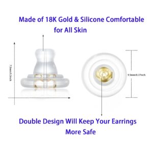 Earring Backs,18K Gold Silicone Earring Backs Replacements,Locking Secure Earring Backs for Studs/Droopy Ears,No-Irritate Hypoallergenice Soft Clear Earring Backs for Adults