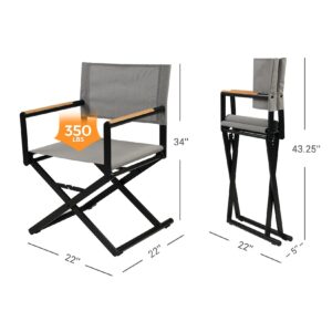 Grand patio Extra-Wide 2-Pack Directors Chairs, Folding Dining Chair Set of 2 with Sling, Woodgrain Armrests, Outdoor, Black