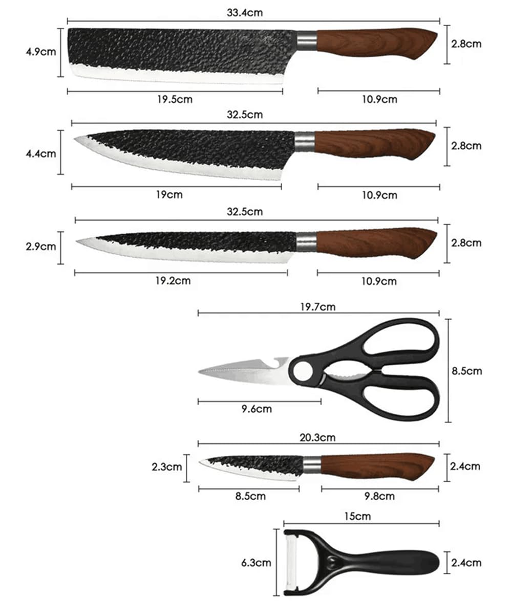 Generic Stainless Steel Kitchen Knife Set, 6 Pieces, Forged Black Nonstick Blades, INZO_PRO6