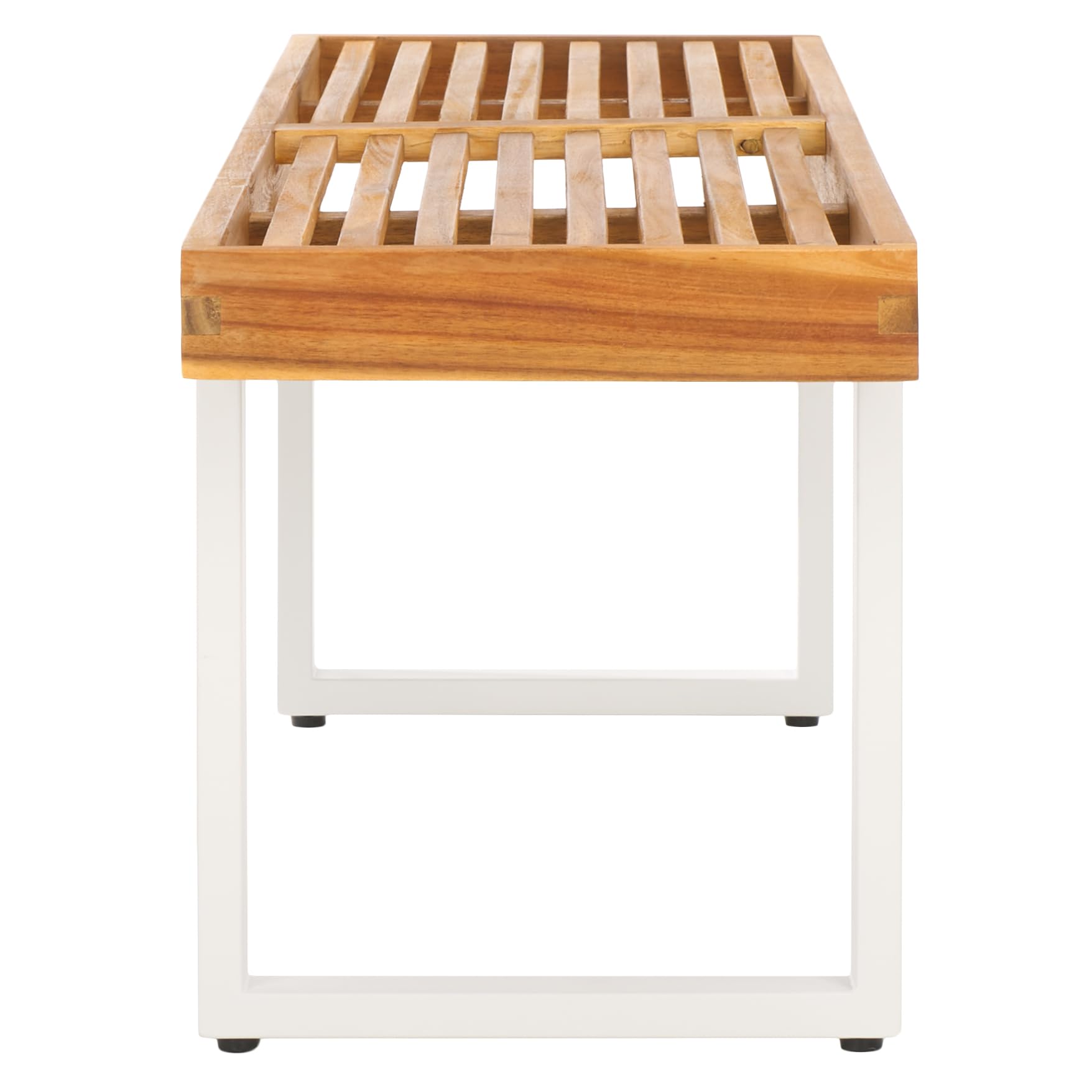 SAFAVIEH Outdoor Collection Monti Natural/White Solid Wood Bench, Ideal for Deck, Patio, Backyard, Sunroom