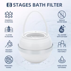 Bath Ball Filter, Bath Ball Water Filter, Bathtub Water Filter, Bath Ball Bathtub Water Filter for Tub Faucet - BPA Free - White with Replacement Cartridge