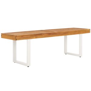 SAFAVIEH Outdoor Collection Monti Natural/White Solid Wood Bench, Ideal for Deck, Patio, Backyard, Sunroom