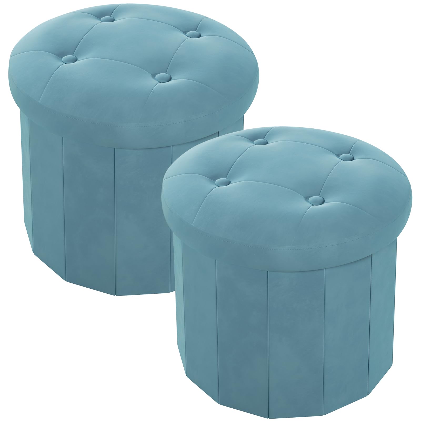 Ablon Velvet Storage Ottoman, Round Storage Boxes with Soft Padded Seat, Folding Footrest and Organizer for Living Room, Bedroom, Entryway and Dorm