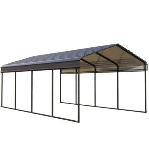 carport car port metal canopy 12x20 ft heavy duty for snow, portable garage kit shed tent shelter metal frame all weather outdoor for boat with anti-leak seam taped, dark grey, sophia & william