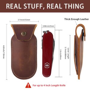 Biobasedon Leather Knife Sheath for Belt Knife - Case Knife Holder for Swiss Army Knife, Buck Pouch for 4 Inch Folding Knife（Not for Buck 110