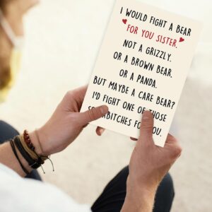 Londue Funny Birthday Card for Sister, Graduation Gifts for Sister from Mom Dad Friend Brother Sibling, Sister Card-I Would Fight A Bear for You Sister