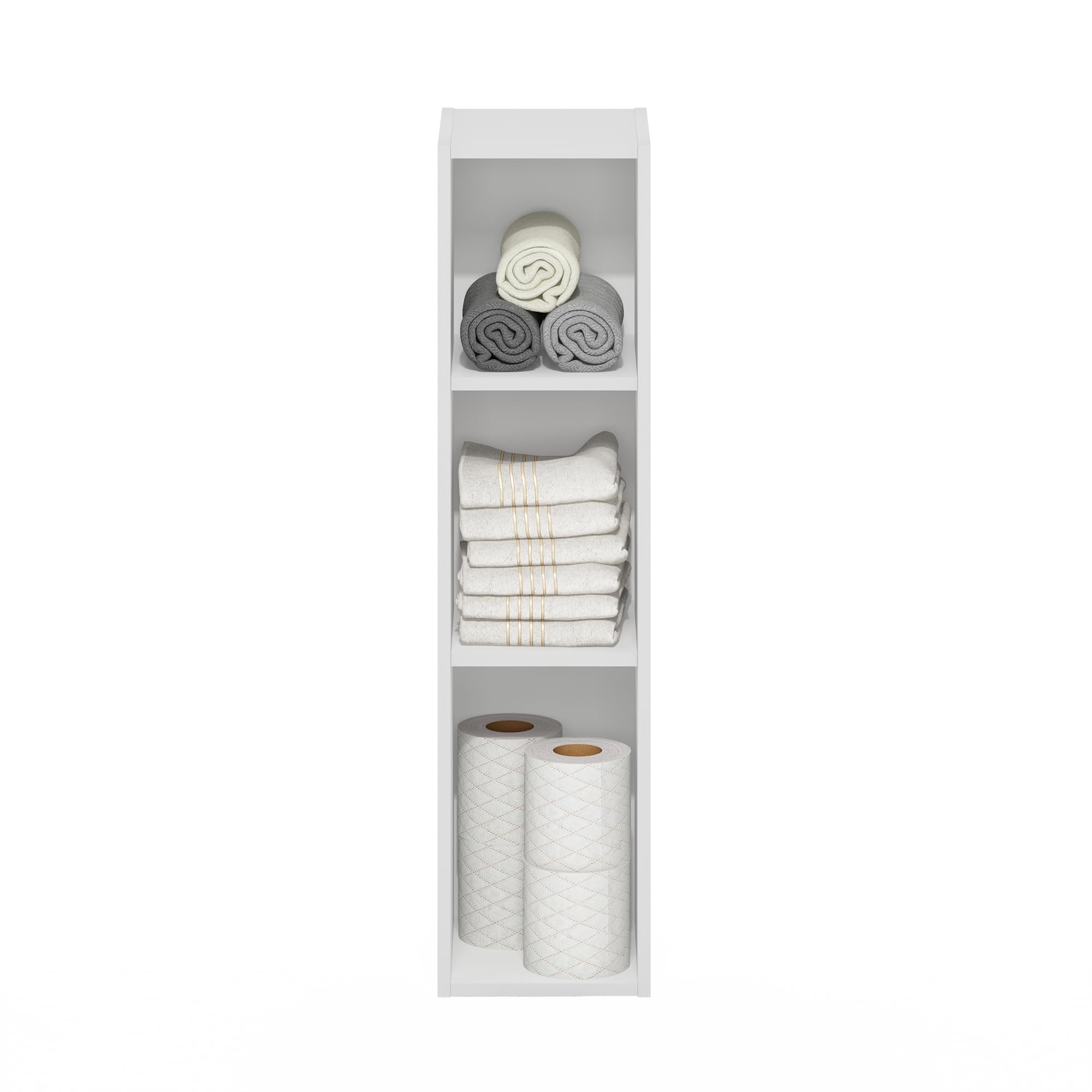 Furinno Fulda 3-Tier Space Saving Storage Shelf Bookcase, 8-Inch Width, White