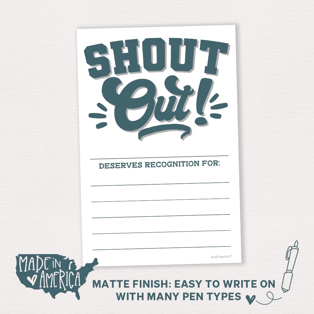 Shout Out Cards For Employees, Office Staff, and Students - Appreciation and Recognition Reward Cards For School or Work Bulletin Board (50 Count)