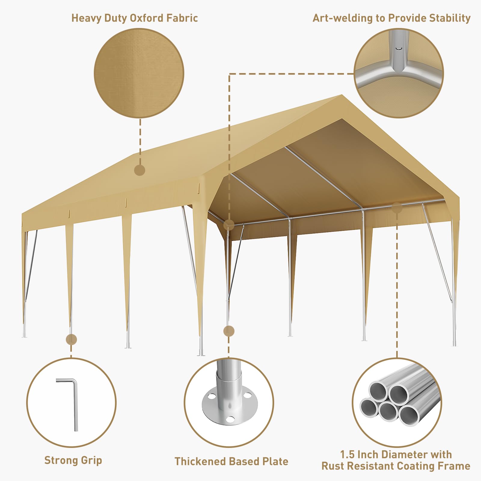 12'x20' Heavy Duty Carport Portable Garage Waterproof UV Protected Car Canopy for Cars, Boats and Storage (Earthy Yellow)