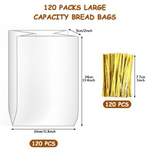 Bread Bags, 120 Pack Sourdough Bags for Homemade Bread Reusable Plastic Bakery Sandwich Freezer Bread Food Packaging Storage Bags with 120 Ties(13.7x11.8x4 inch)