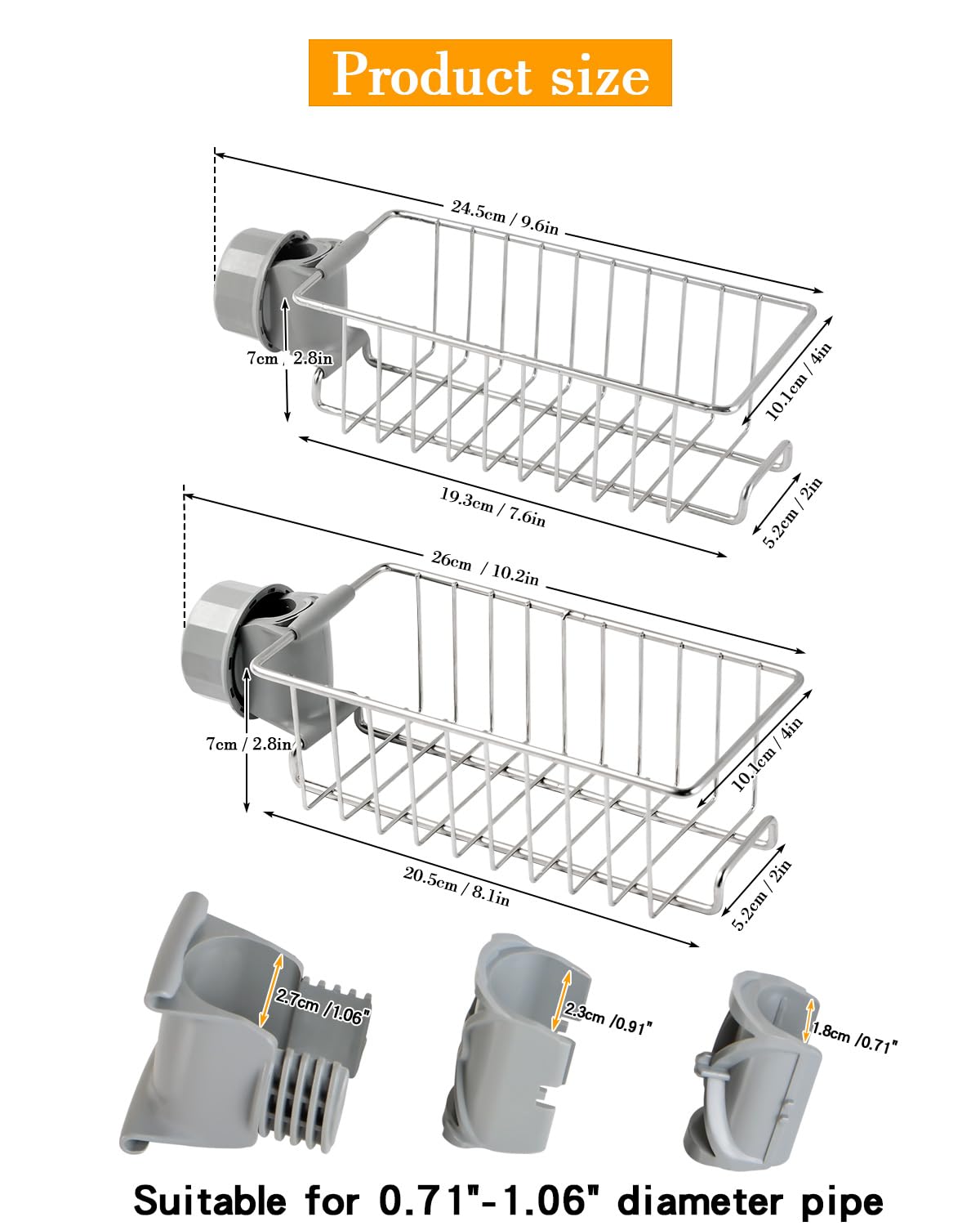 QIHS Shower Rack, Paw Feet Tub Accessories (No Shower Rod), 304 Stainless Steel 2 Tier Adjustable Basket, Bathroom Shower Rod Storage Organizer for Bathroom Shampoo Storage, AM-079-1