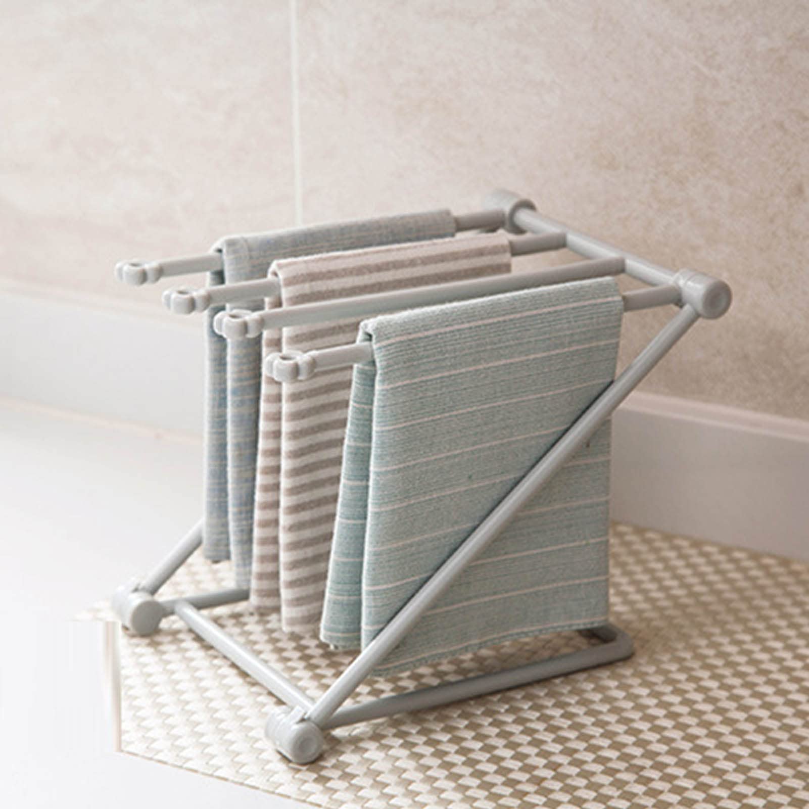 JUOPZKENN Washcloth Holder Countertop Dishcloth Drying Rack 4 Arms Folding Vertical Hand Towel Stand Dish Rag Storage Holder for Kitchen(Light Grey)