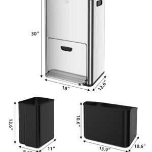 Vertical Trash Can - 2 Tiers 14 Gal Stainless Steel Tall Trash Can with Recycle Combo for Office Indoor