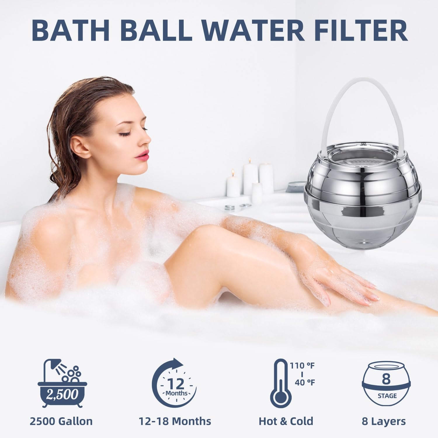 Bath Ball Filter, Bath Ball Water Filter, Bathtub Water Filter, Bath Ball Bathtub Water Filter for Tub Faucet - BPA Free - Grey