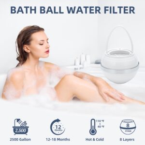 Bath Ball Filter, Bath Ball Water Filter, Bathtub Water Filter, Bath Ball Bathtub Water Filter for Tub Faucet - BPA Free - White with Replacement Cartridge