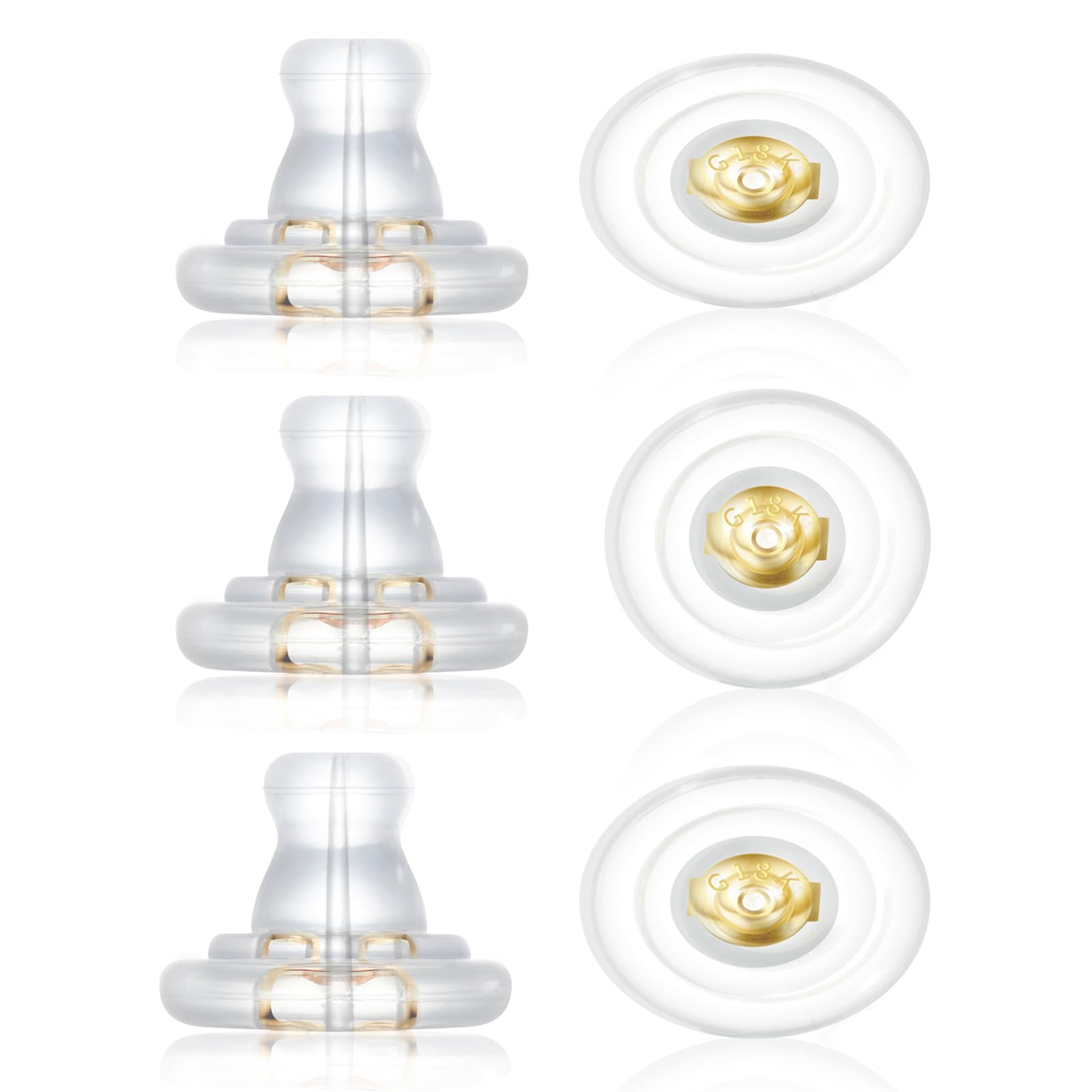 Earring Backs,18K Gold Silicone Earring Backs Replacements,Locking Secure Earring Backs for Studs/Droopy Ears,No-Irritate Hypoallergenice Soft Clear Earring Backs for Adults