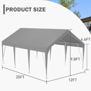 12'x20' Carport Heavy Duty Car Canopy UV Resistant Waterproof Portable Garage for Car, Boat, Party, Storage Shed (Gray)