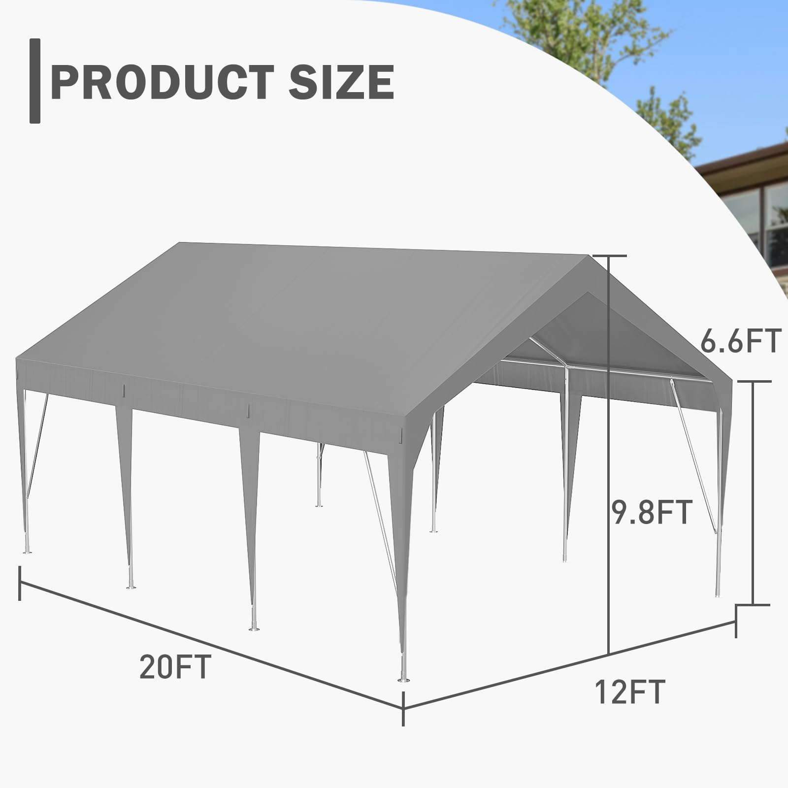 12'x20' Carport Heavy Duty Car Canopy UV Resistant Waterproof Portable Garage for Car, Boat, Party, Storage Shed (Gray)