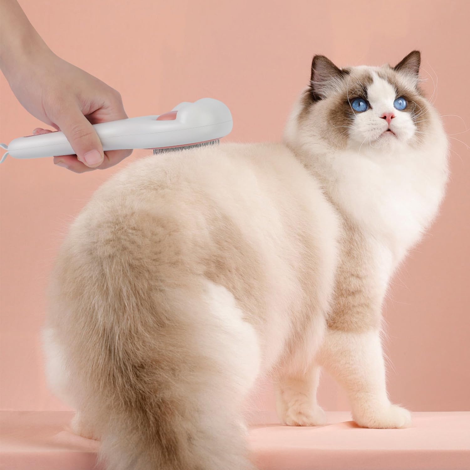 QIICJUR Cat Brush for Long or Short Haired Cats and Dogs, Self Cleaning Pet Hair Brush, Removes Loose Fur, Tangles, Mats, Dander, Dirt, Provides Relaxing Massage, Pink White