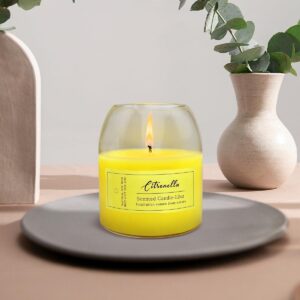 Citronella Candle for Outdoor or Indoor, Glass Jar Candle with Ball Cork Lid, 12oz Lemongrass Candles with Natural Essential Oils & Soy Wax, Smokeless, Non-Toxic