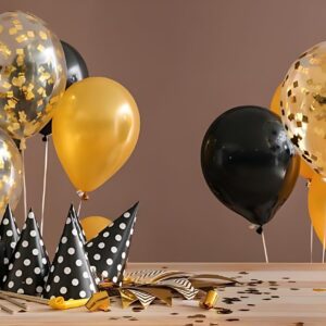 50pcs Gold Black Balloons，12 Inches Latex Gold Silver Black for Birthday Party Baby Shower Graduation Decorations.