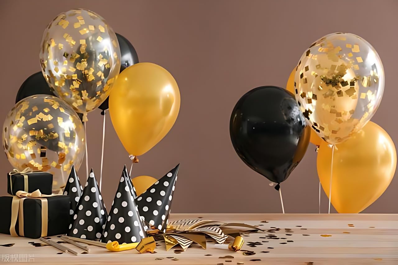 50pcs Gold Black Balloons，12 Inches Latex Gold Silver Black for Birthday Party Baby Shower Graduation Decorations.