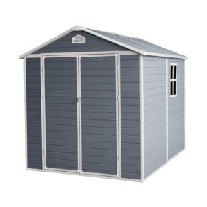 Homtique Outdoor Storage Shed, 8 x 6 FT Resin Shed with Lockable Double Door, Utility and Tool Storage Shed for Garden, Backyard, Patio, Outside Use, Grey