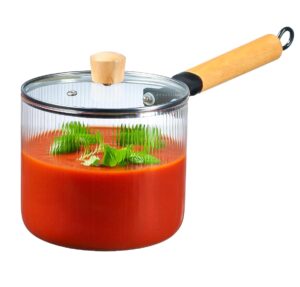 glass cooking pot with lid - 2l(68oz) heat resistant tempered borosilicate glass cookware stovetop pot set - saucepan simmer pot with cover safe for soup, milk, and baby food.