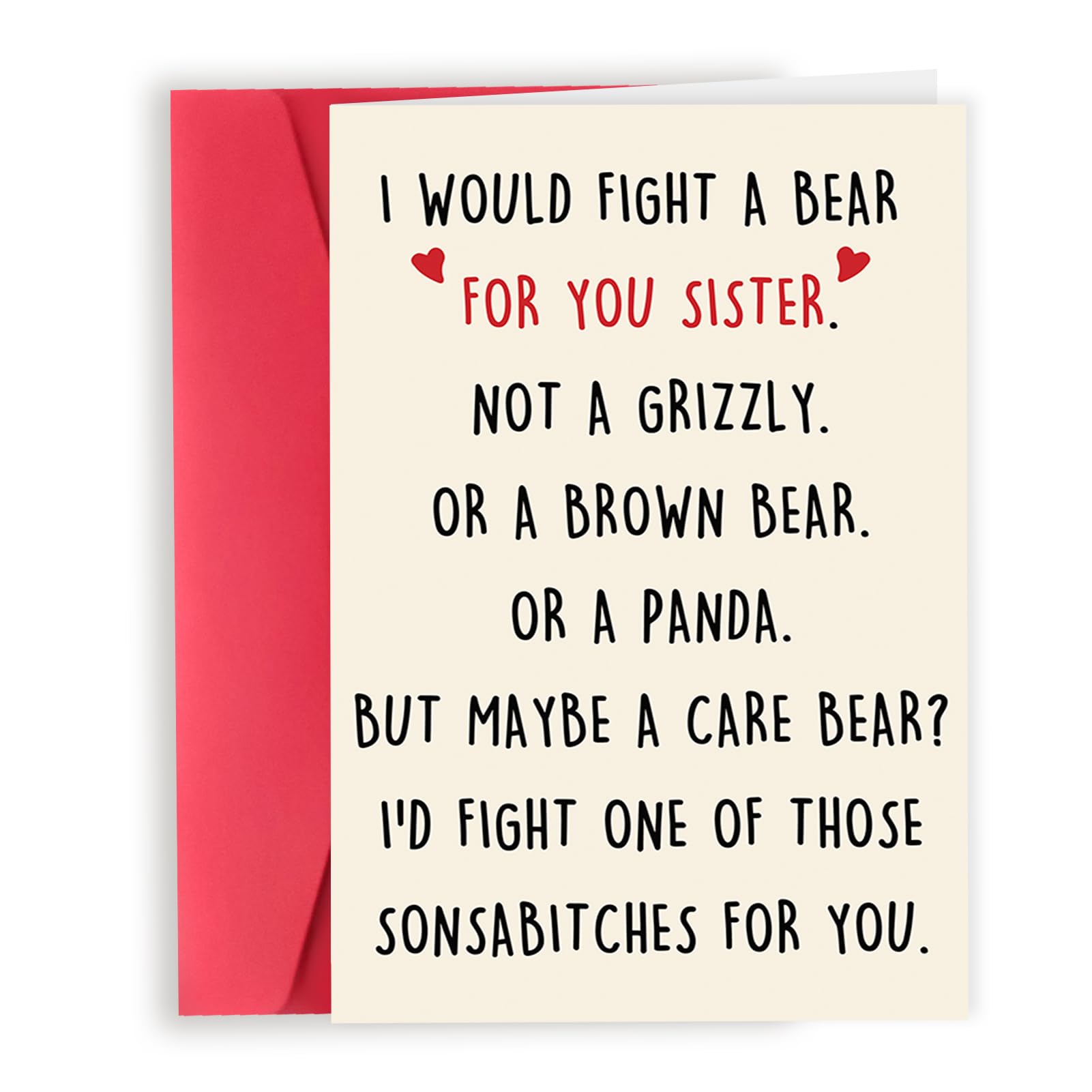 Londue Funny Birthday Card for Sister, Graduation Gifts for Sister from Mom Dad Friend Brother Sibling, Sister Card-I Would Fight A Bear for You Sister