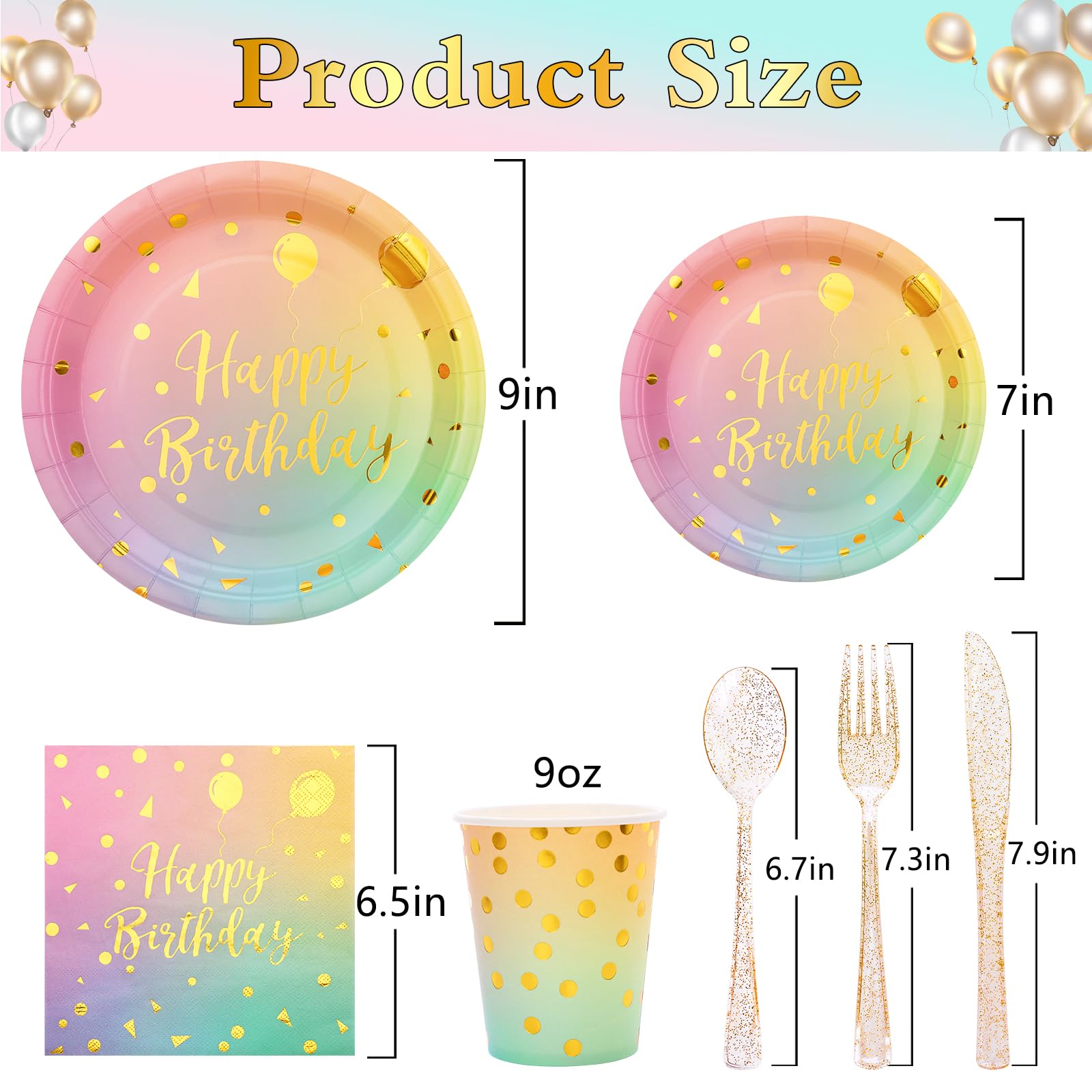 175PCS Rainbow Birthday Decorations,Birthday Plates and Napkins Party Supplies,Disposable Rainbow Birthday Plates,Pastel Paper Plates for Girl Women Birthday Party Decorations,Serves 25 Guests