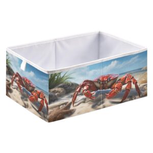 YMGQYJ Collapsible Storage Cube Beach Crab Print, Organizing Baskets with Reinforced Board for Shelf Closet Cabinet 11×11×11 IN