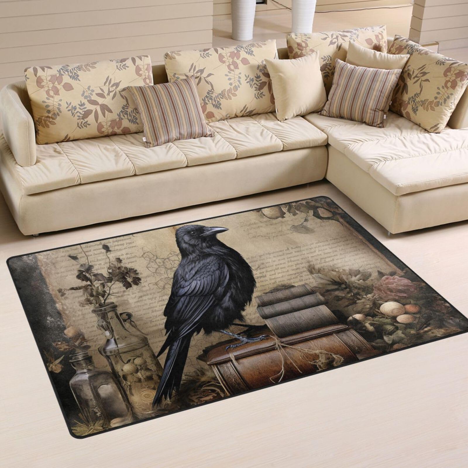 YMGQYJ Area Rug - Gothic Crow Book, 31×20 in Soft Washable Indoor/Outdoor Floor Carpet Rugs, Home Decorative Living Dinning Room Bedroom Kitchen