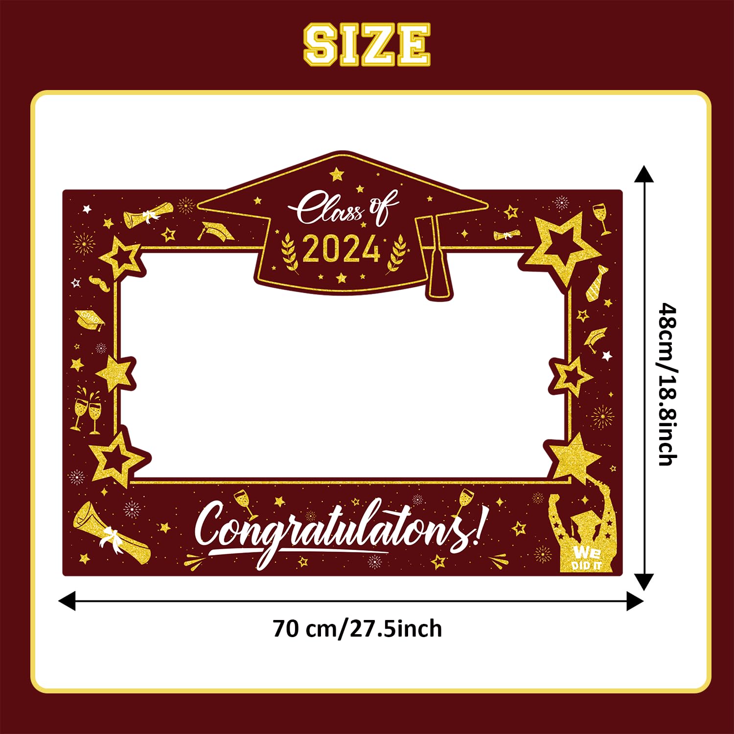 Graduation Decorations Class of 2024 Photo Booth Props - Maroon and Gold 2024 Graduation Frame & Photo Props Congrats Grad Class of 2024 Decor for Graduation Party Supplies