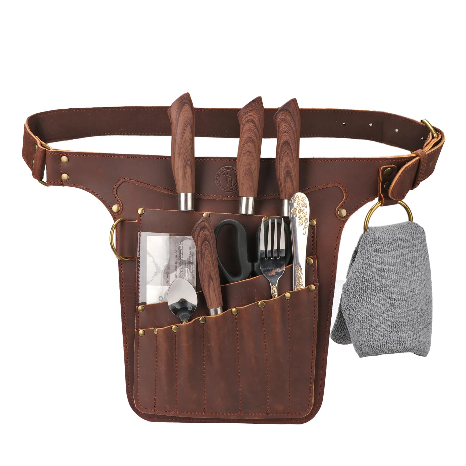 Tourbon Leather Kitchen Knife Utility Belt Chef Bag Knives Case Holster Waist Pouch Organizer Kit Accessories with 12 Pockets Up to 43"", Brown