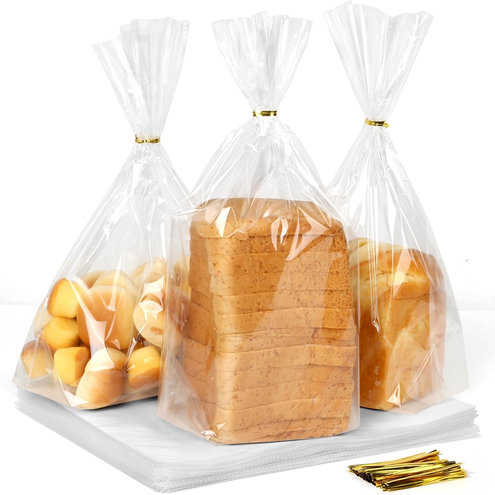 Bread Bags, 120 Pack Sourdough Bags for Homemade Bread Reusable Plastic Bakery Sandwich Freezer Bread Food Packaging Storage Bags with 120 Ties(13.7x11.8x4 inch)