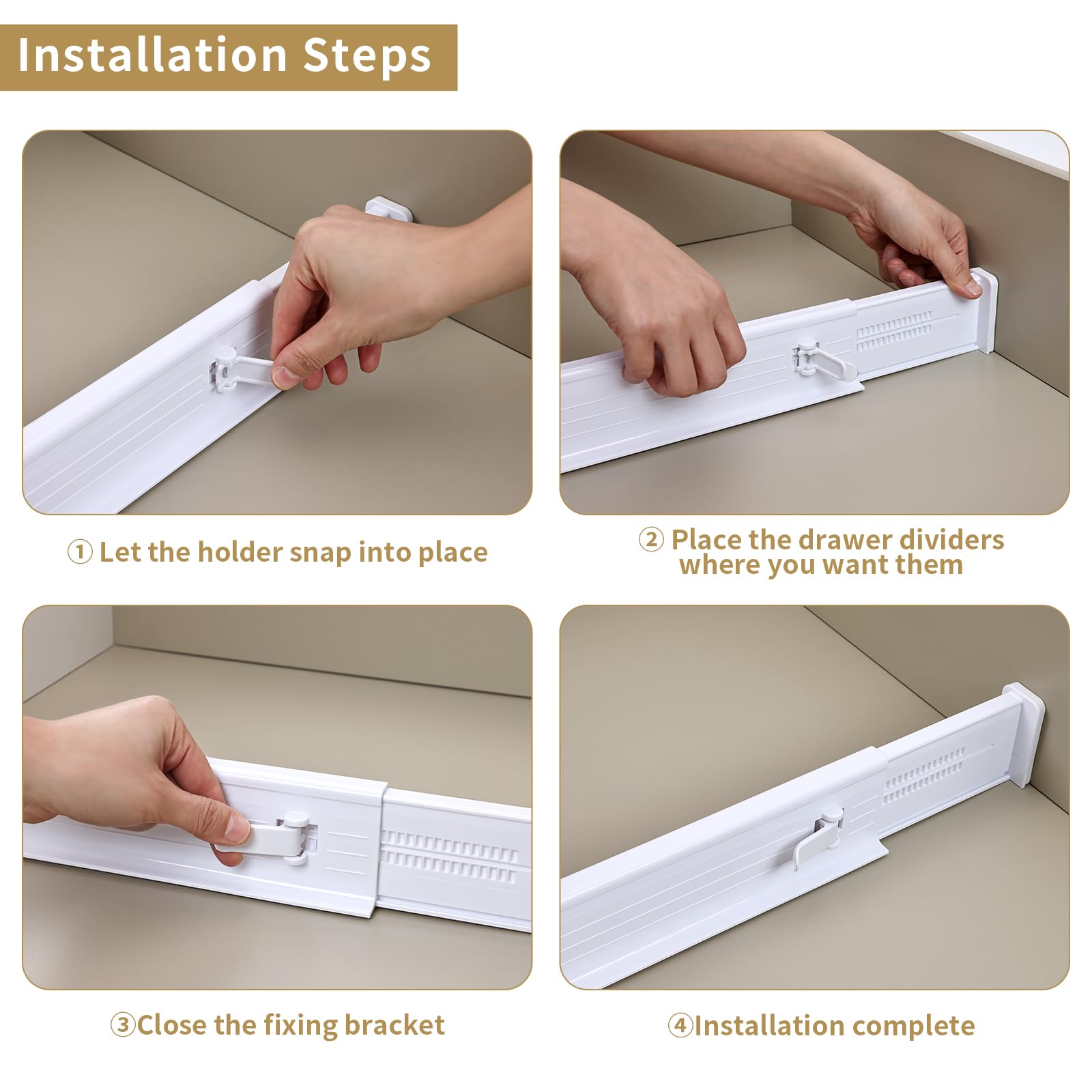 Easortm Drawer Dividers for Clothes - 8 Pack Adjustable Dresser Drawer Divider 2.48" High, 12.8-22.05" Tall Drawer Dividers Organizer for Dresser Bedroom Bathroom Kitchen Office Drawer（White）