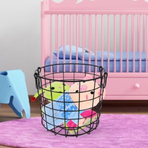 ABOOFAN Round Wire Laundry Basket Small Metal Clothes Hamper with Handle Iron Wire Utility Storage Container Farmhouse Organizer Bin for Toys Book Blanket Black