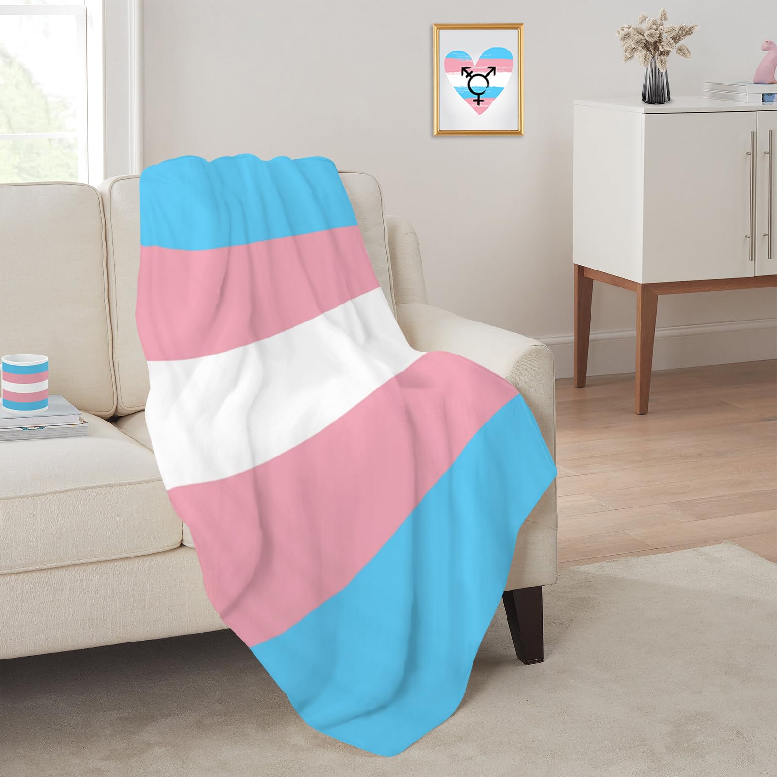 Transgender Pride Flag LGBT Blanket, Soft Lightweight Throw Blanket, All Season Anti-Pilling Cozy Flannel Blanket for Bed Couch Bedroom Sofa, 60 in x 80 in