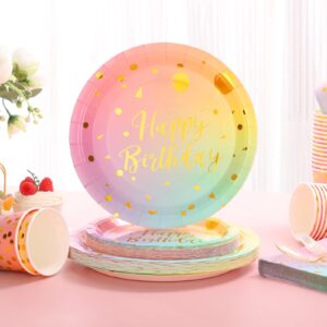 175PCS Rainbow Birthday Decorations,Birthday Plates and Napkins Party Supplies,Disposable Rainbow Birthday Plates,Pastel Paper Plates for Girl Women Birthday Party Decorations,Serves 25 Guests