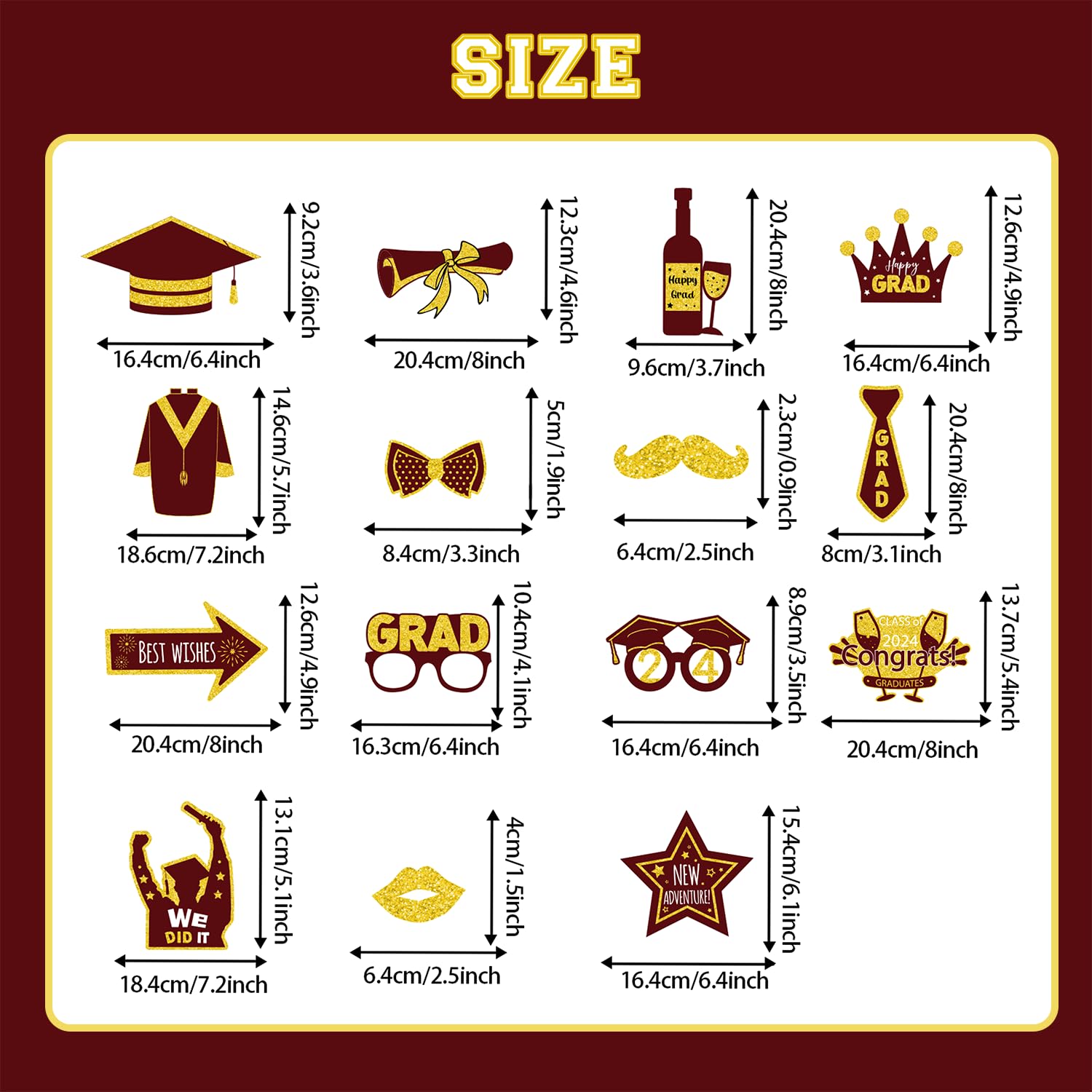 Graduation Decorations Class of 2024 Photo Booth Props - Maroon and Gold 2024 Graduation Frame & Photo Props Congrats Grad Class of 2024 Decor for Graduation Party Supplies