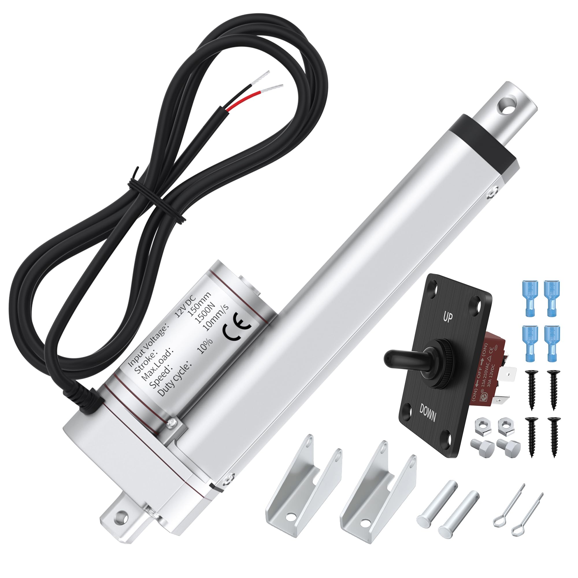 RVMARINEPAT Linear Actuator 12V 330lb/1500N Heavy Duty 6" Linear Motion Actuator High Speed 10mm/s Fast Electric Actuator IP54 Waterproof Linear Actuator with Controller