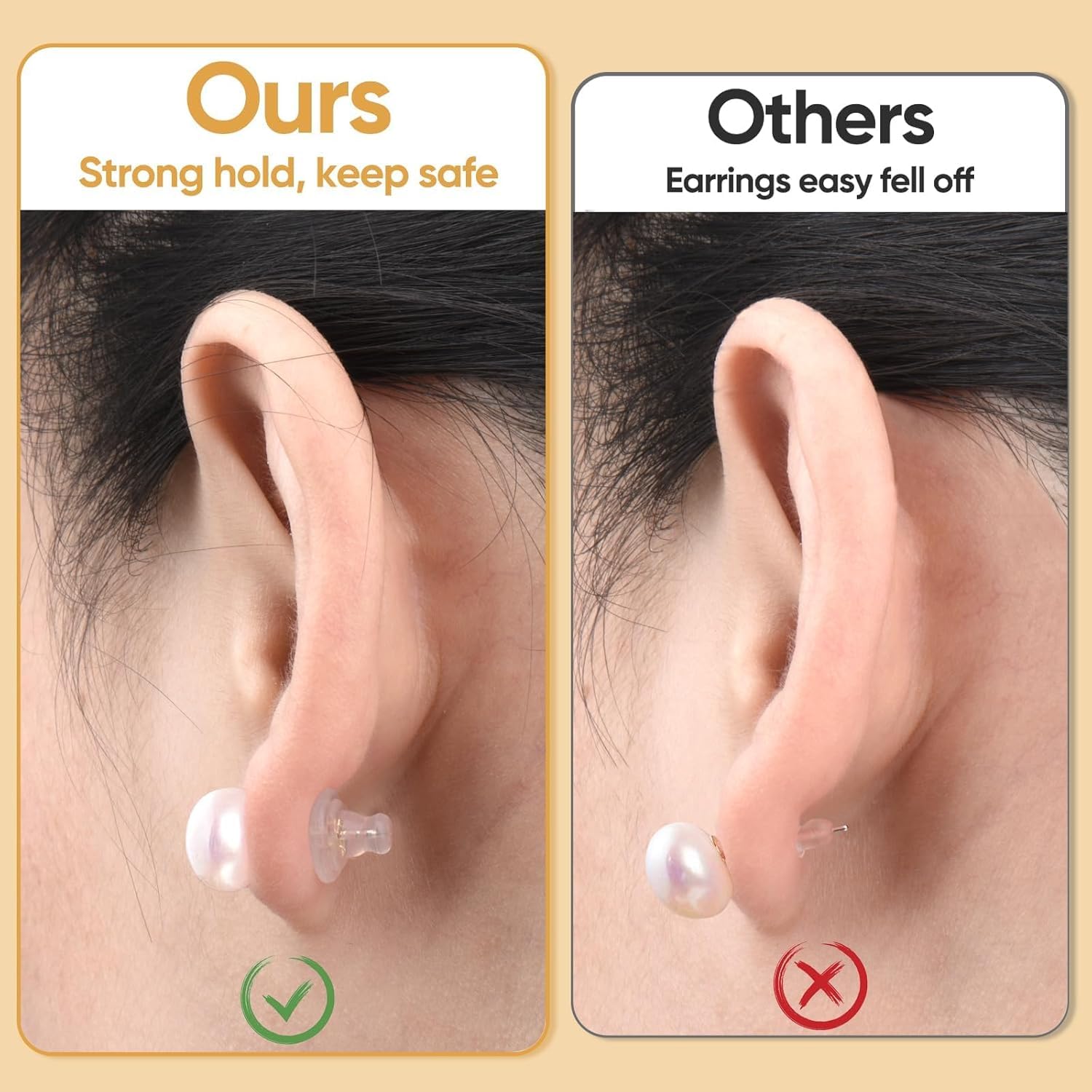 Earring Backs,18K Gold Silicone Earring Backs Replacements,Locking Secure Earring Backs for Studs/Droopy Ears,No-Irritate Hypoallergenice Soft Clear Earring Backs for Adults