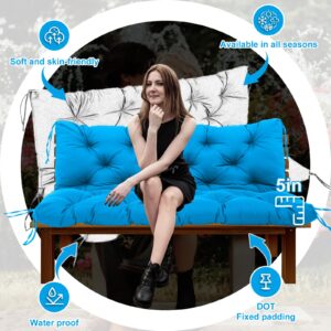 Porch Swing Cushions Waterproof Outdoor Swing Cushions 3 Seater Replacement with Backrest Thicken 5" Swing Bench Cushions Replacement for Outdoor Furniture Patio Lawn Garden (Lake Blue 60x40x5inch)