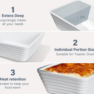 ONEMORE Small Baking Dish, Rectangle Ceramic Baking Dish for Oven, Individual Casserole Dishes for Toaster Oven, 5x7 Small Deep Lasagna Baking Dish, Oven Safe, 1-2 Person Baking Dishes Set of 4, White