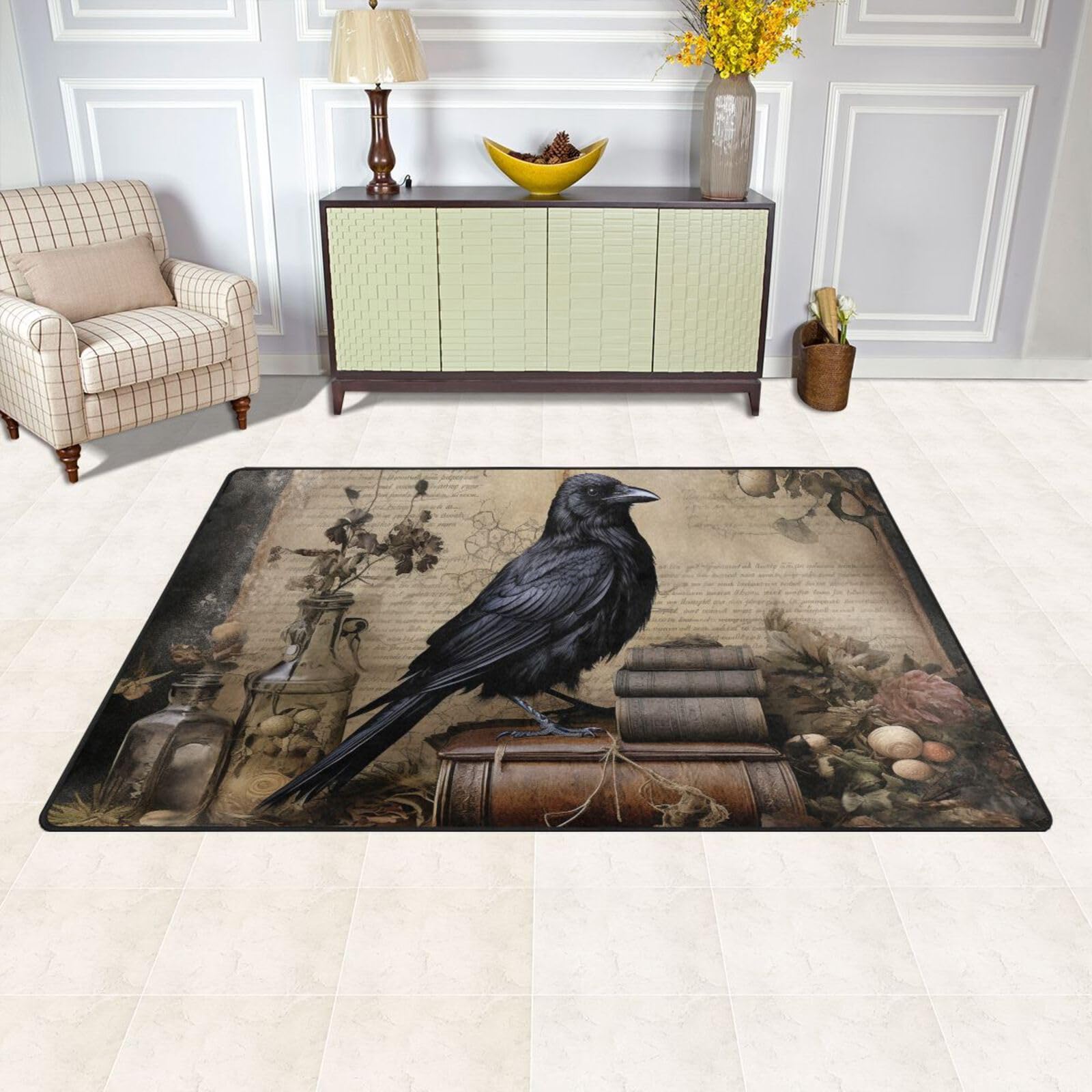 YMGQYJ Area Rug - Gothic Crow Book, 31×20 in Soft Washable Indoor/Outdoor Floor Carpet Rugs, Home Decorative Living Dinning Room Bedroom Kitchen