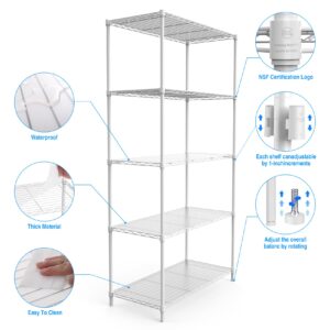 Fulocseny 5 Tier NSF Storage Rack, 1750lbs Capacity Heavy Duty, Metal Wire Shelving Units with 4 Feet & 5 Shelf Liners for Balcony Supermarket and Warehouse, 72" H x 36" L x 16" W White