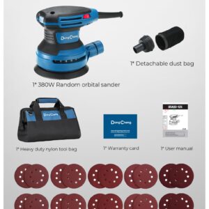 Dong Cheng 5-Inch Random Orbital Sander 380W 12800OPM Electric Palm Sander, 6 Variable Speeds, with 20pcs Sandpaper & Detachable Dust Bag, Power Sander for Woodworking, Sanding & Polishing