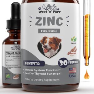 zinc for dogs - dog zinc supplement - helps to support healthy skin, coat, immune health & more - dog zinc - dog skin and coat supplement - skin and coat supplement for dogs - 1 fl oz - bacon flavor