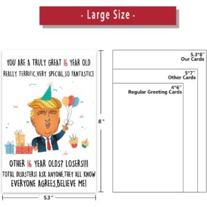 Missonemi Funny Trump 16th Birthday Card for Him Her, Humorous Donald 16th Birthday Card Gift for Son Daughter, 16 Year Old Birthday Decoration for Niece Nephew