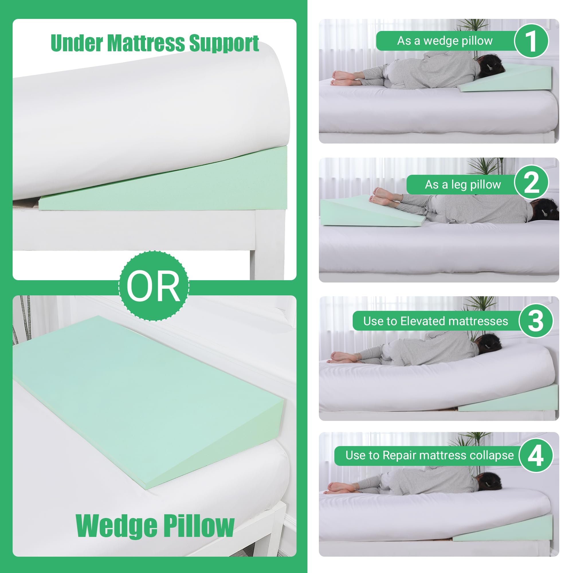 HOMBYS Under Mattress Support, Under Bed Thick Mattress Elevator Incline Foam Support, Mattress Sag Support Pad, Mattress Lifter, Multifunctional Bed Wedge Pillow-60"x23"x6"